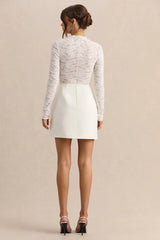 White High-Neck Lace Mini-Dress With Pocket-Details