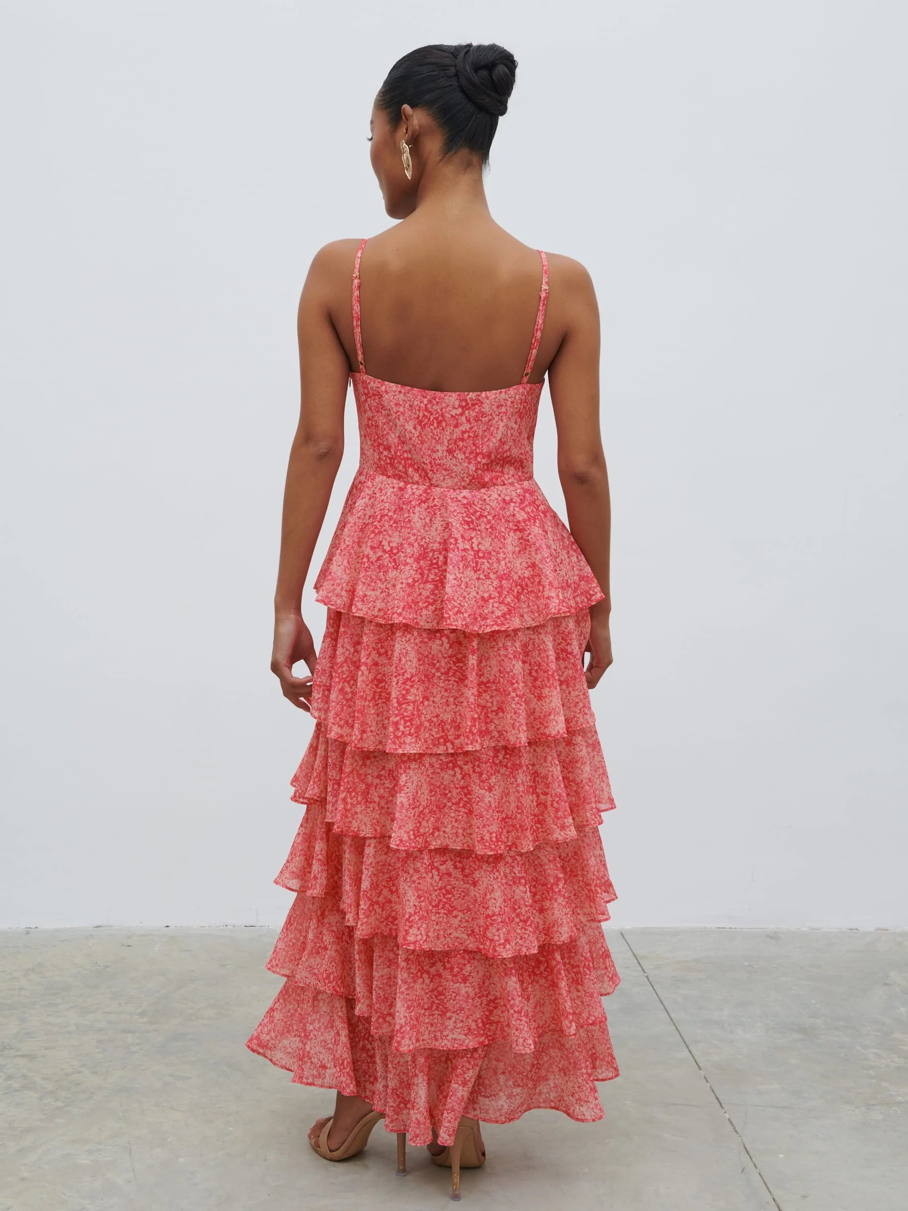 Lissy Ruffle Midaxi Dress - Pink Multi Abstract Print