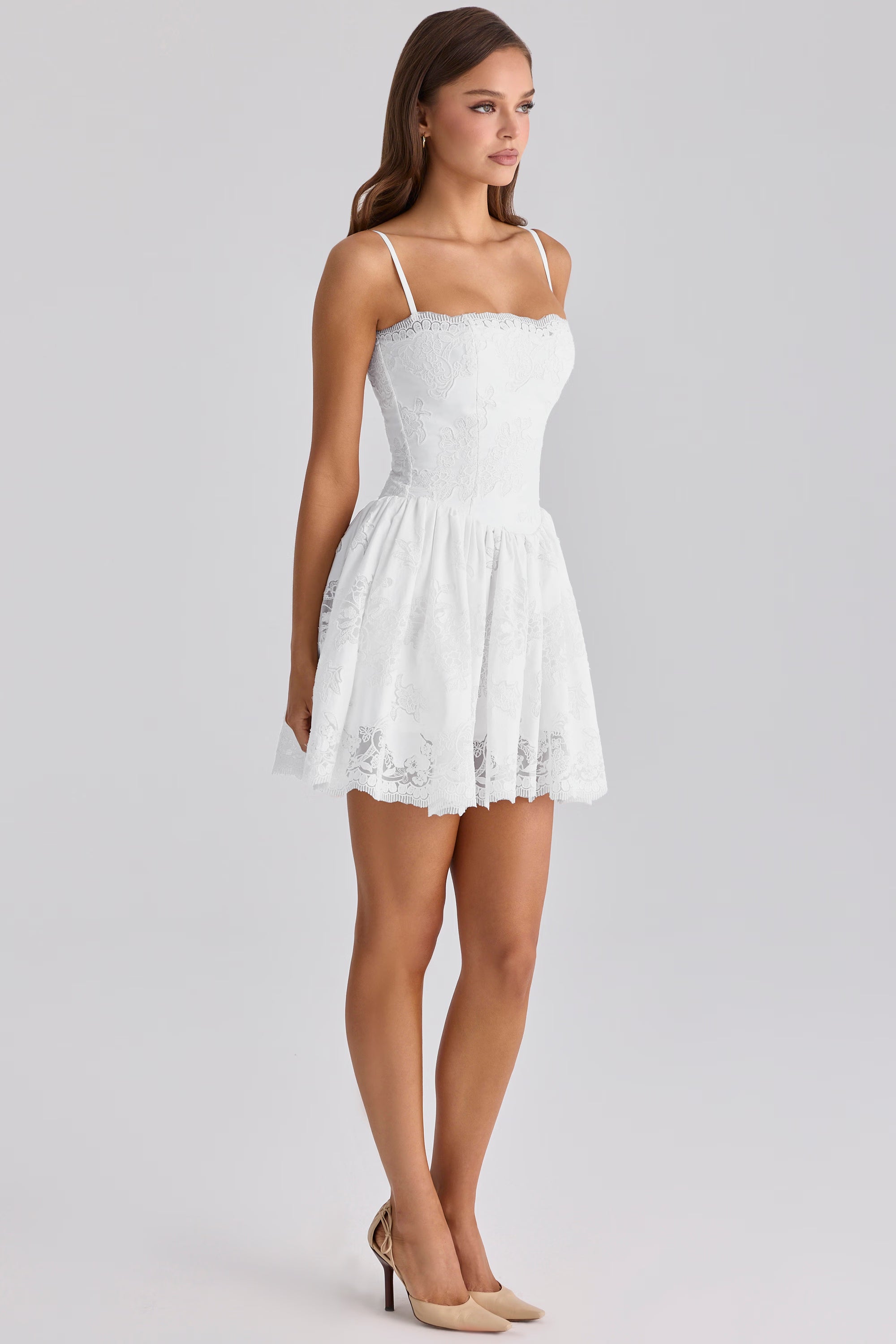 white custom lace + cotton broderie anglaise mini dress