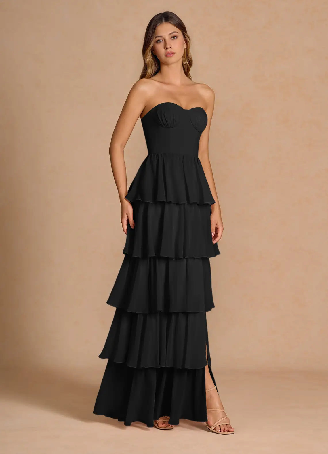 Maxi Dresses for Women Off Shoulder Smocked Tiered Ruffle Long Flowy Wedding Guest Dress