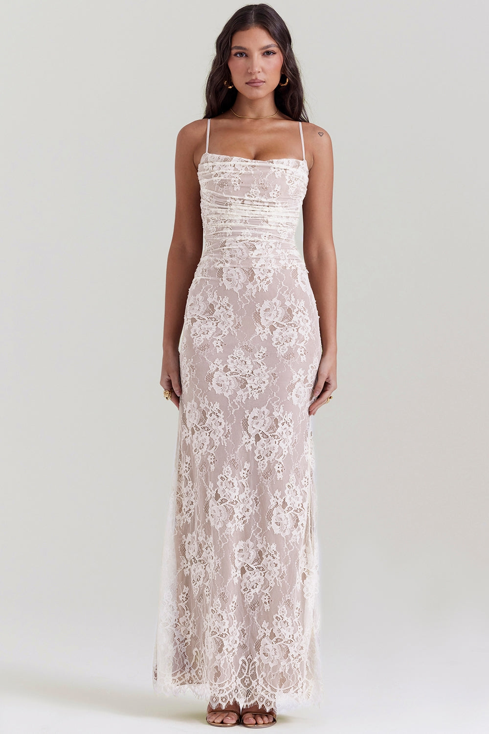 Artemis-Vintage Cream Lace Maxi Dress