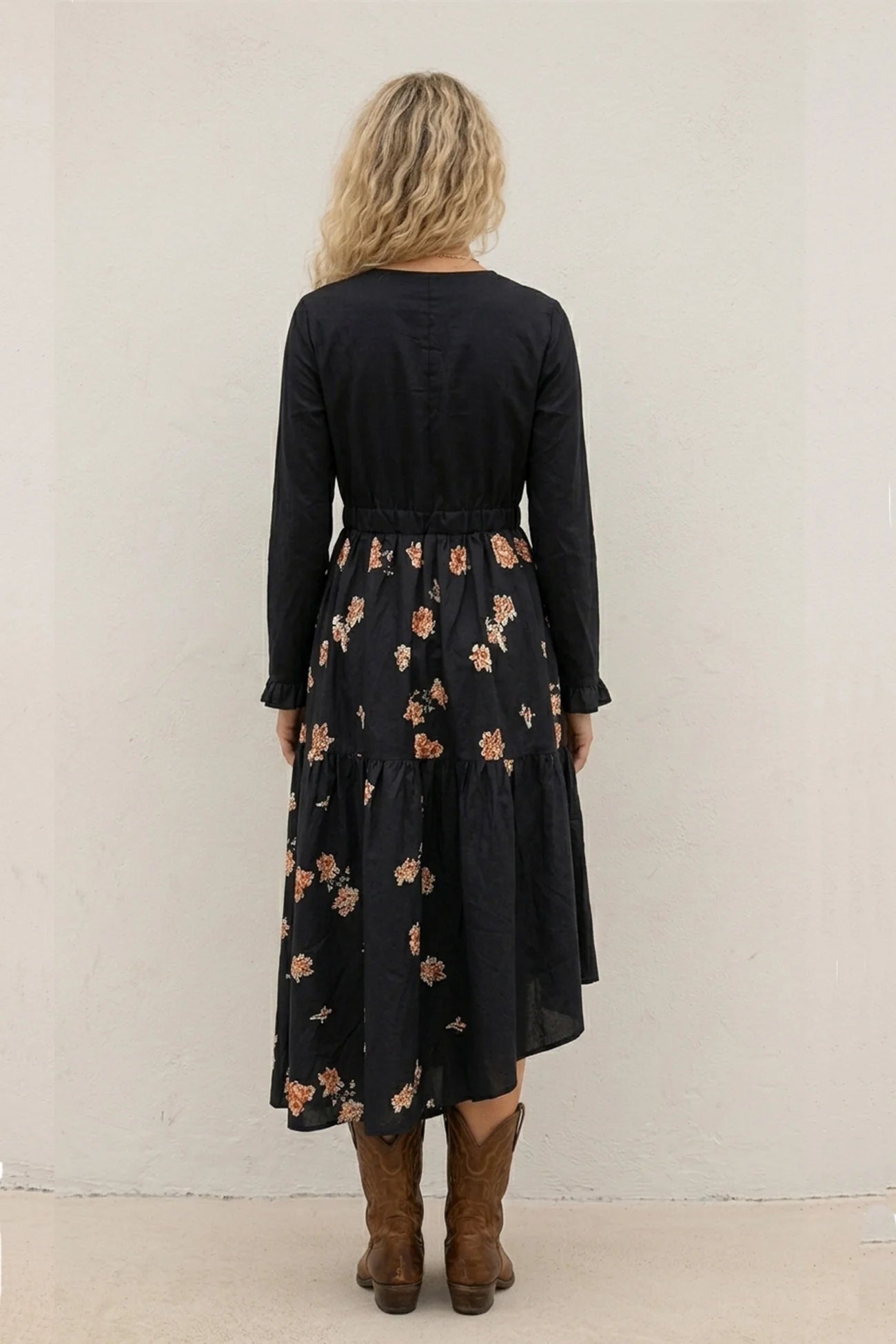 Floral Print Irregular Hem Retro Midi Dress