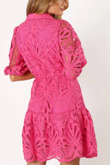 Lace Half Sleeve Tie-up Mini Dress