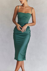 Teia-Forest Draped Corset Midi Dress