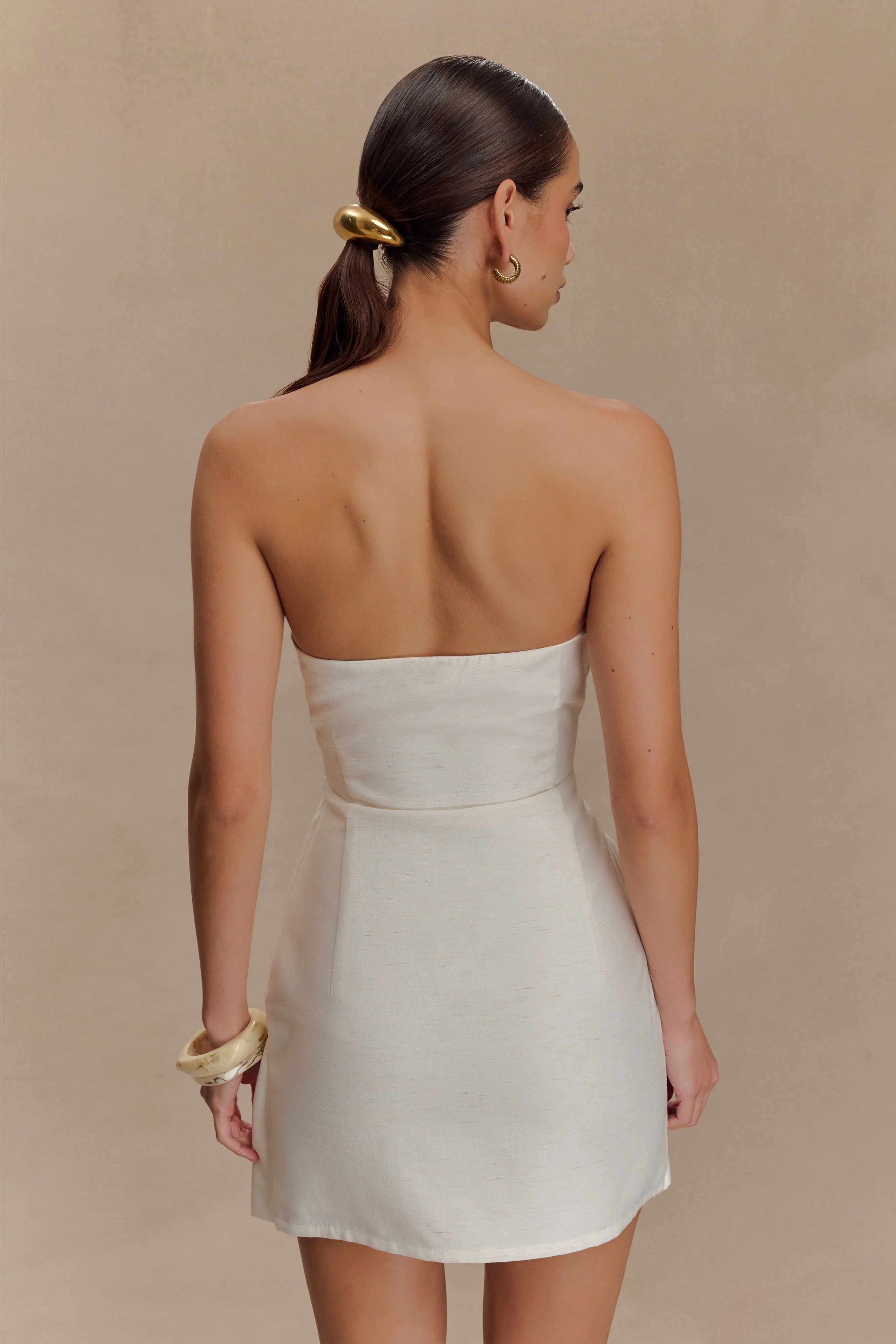 Steph Strapless Linen Mini Dress - White