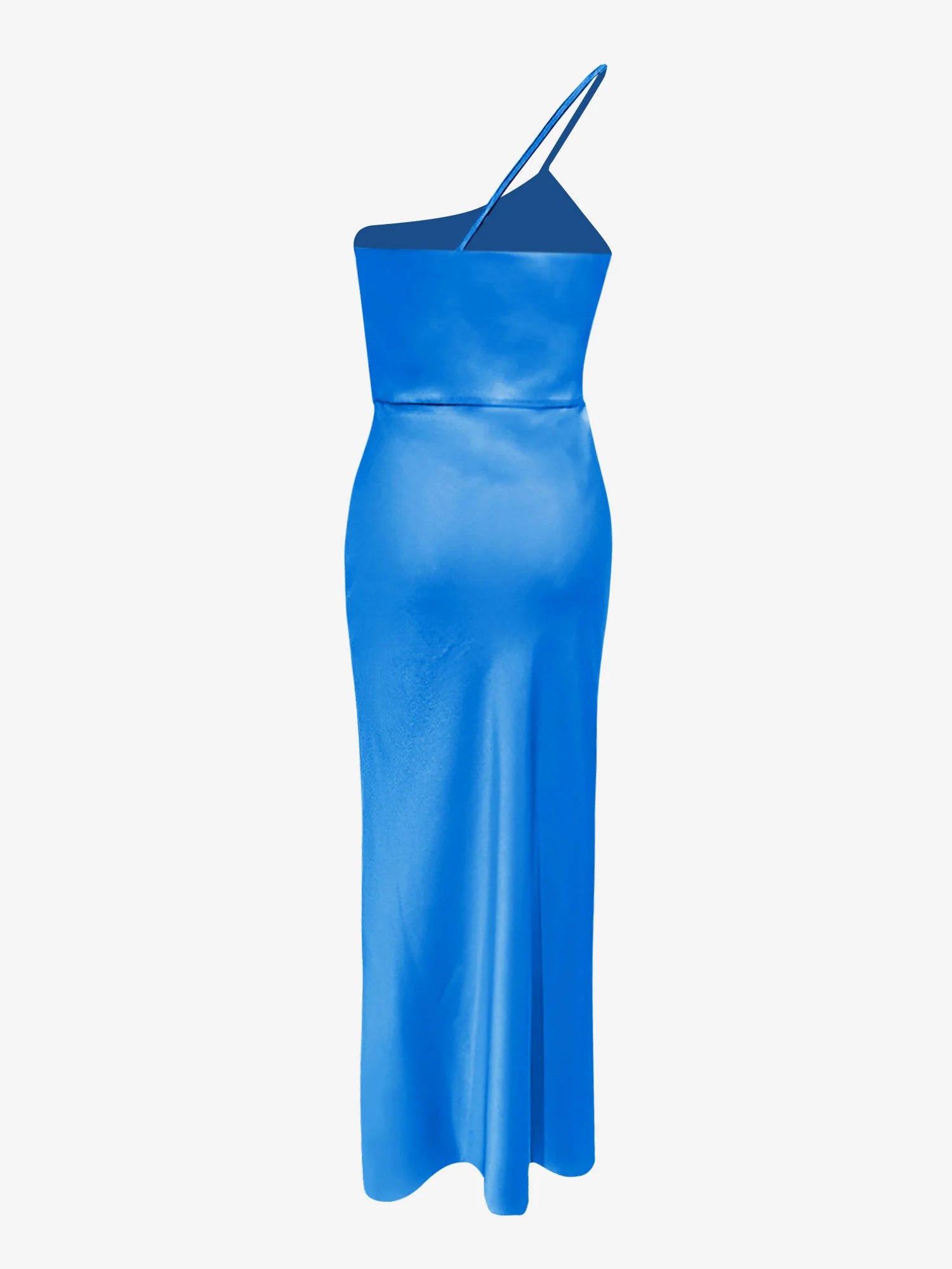 One Shoulder Spaghetti Strap Backless Satin Dress
