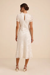 Bridget Ivory Floral Jacquard Puff Sleeve Midi Dress