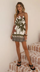 Bethani Mini Dress - Green/Beige Palm