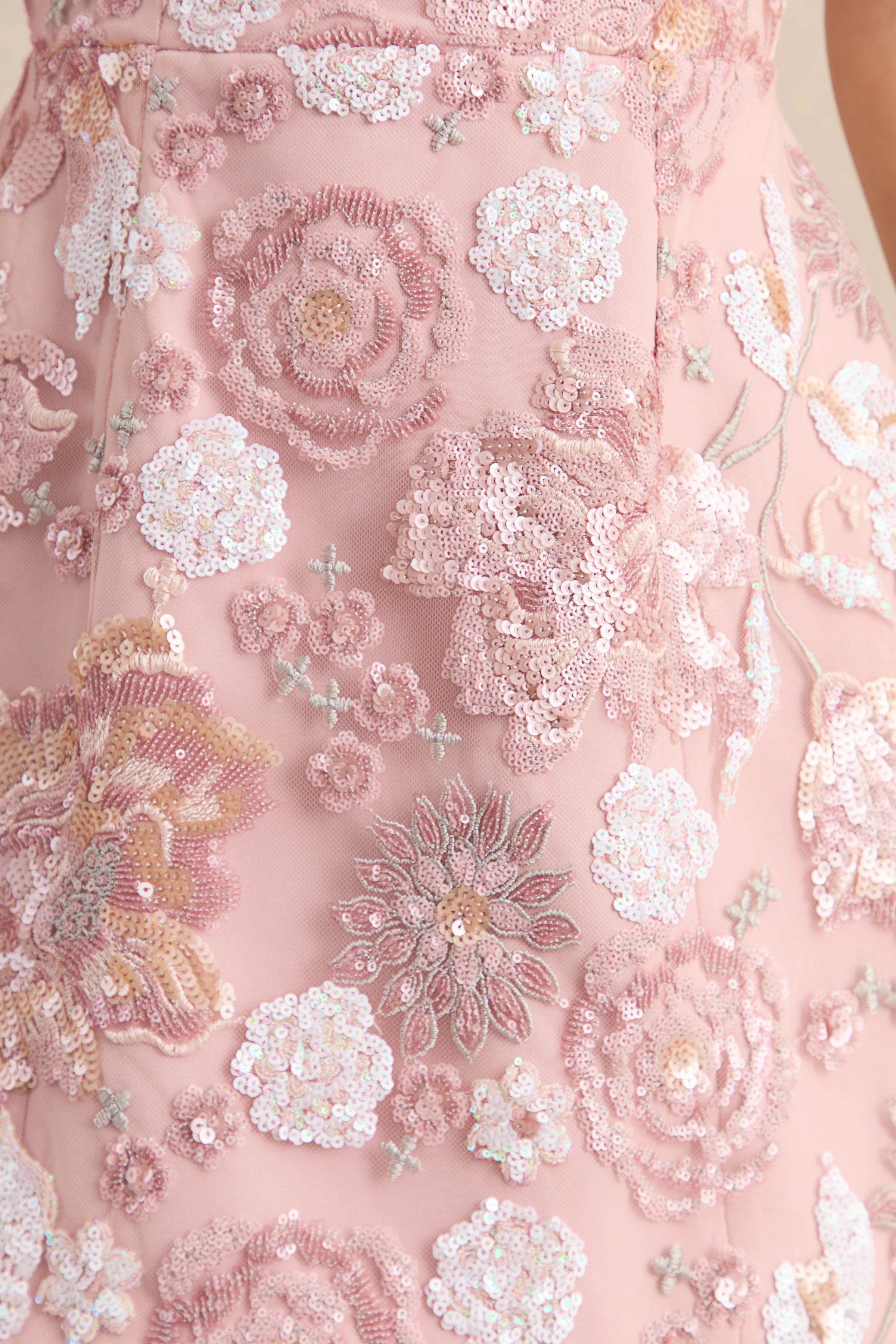 Sorina | Blush Pink Floral Embellished Sweetheart-Neck Mini Dress