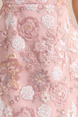 Sorina | Blush Pink Floral Embellished Sweetheart-Neck Mini Dress