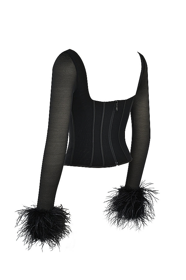 Stella-Black Mesh Trimmed Corset