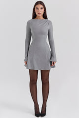 Angelique-Grey A-Line Long Sleeve Mini  Dress - SALE