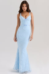 Sarai-Blue Lace Godet Maxi Dress