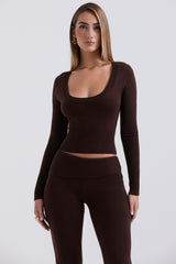 Raquel-Chocolate Cashmere Blend Scoop Neck Top - SALE