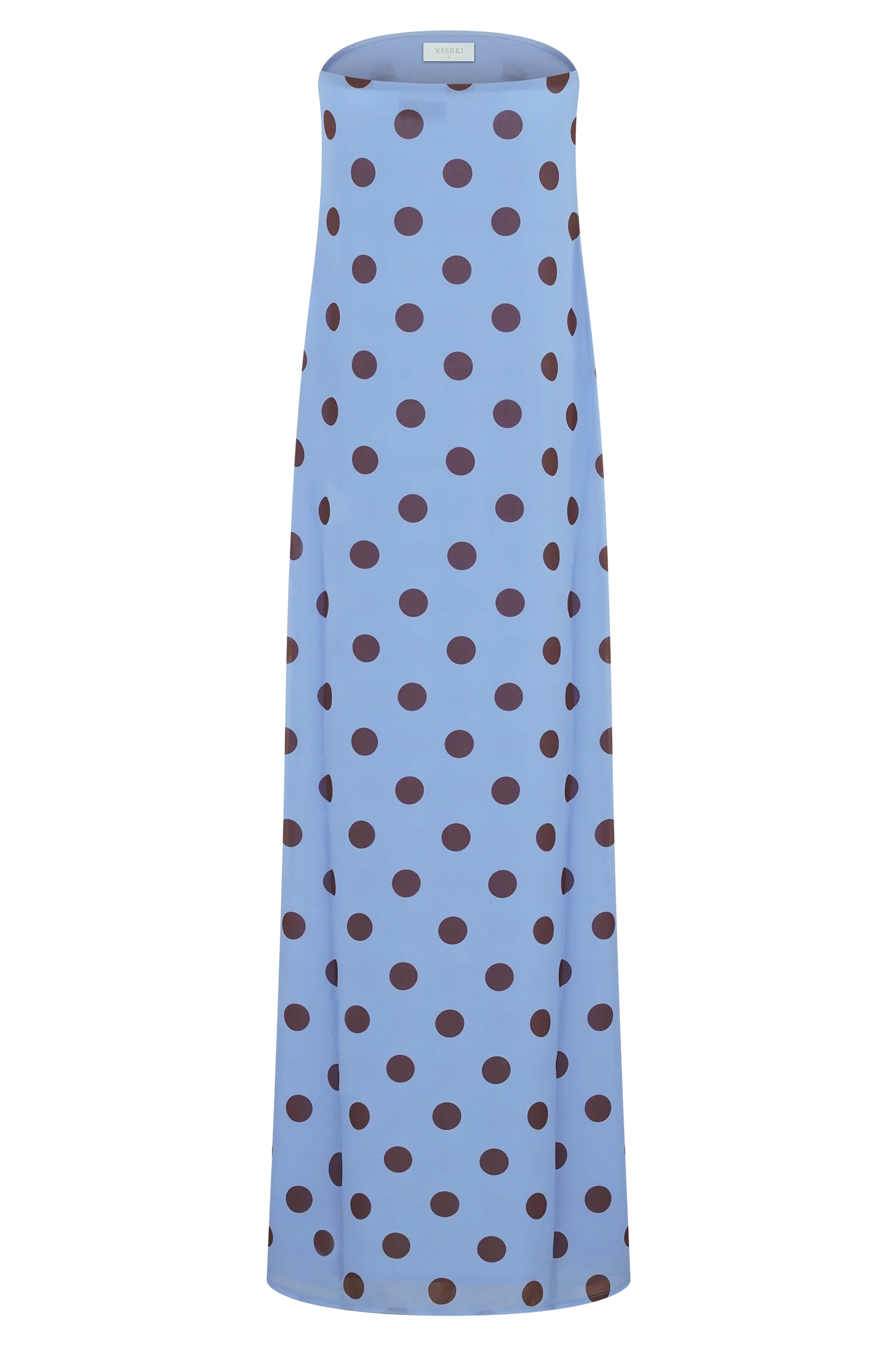 Amaya Strapless Chiffon Maxi Dress - Blue Polka Dot