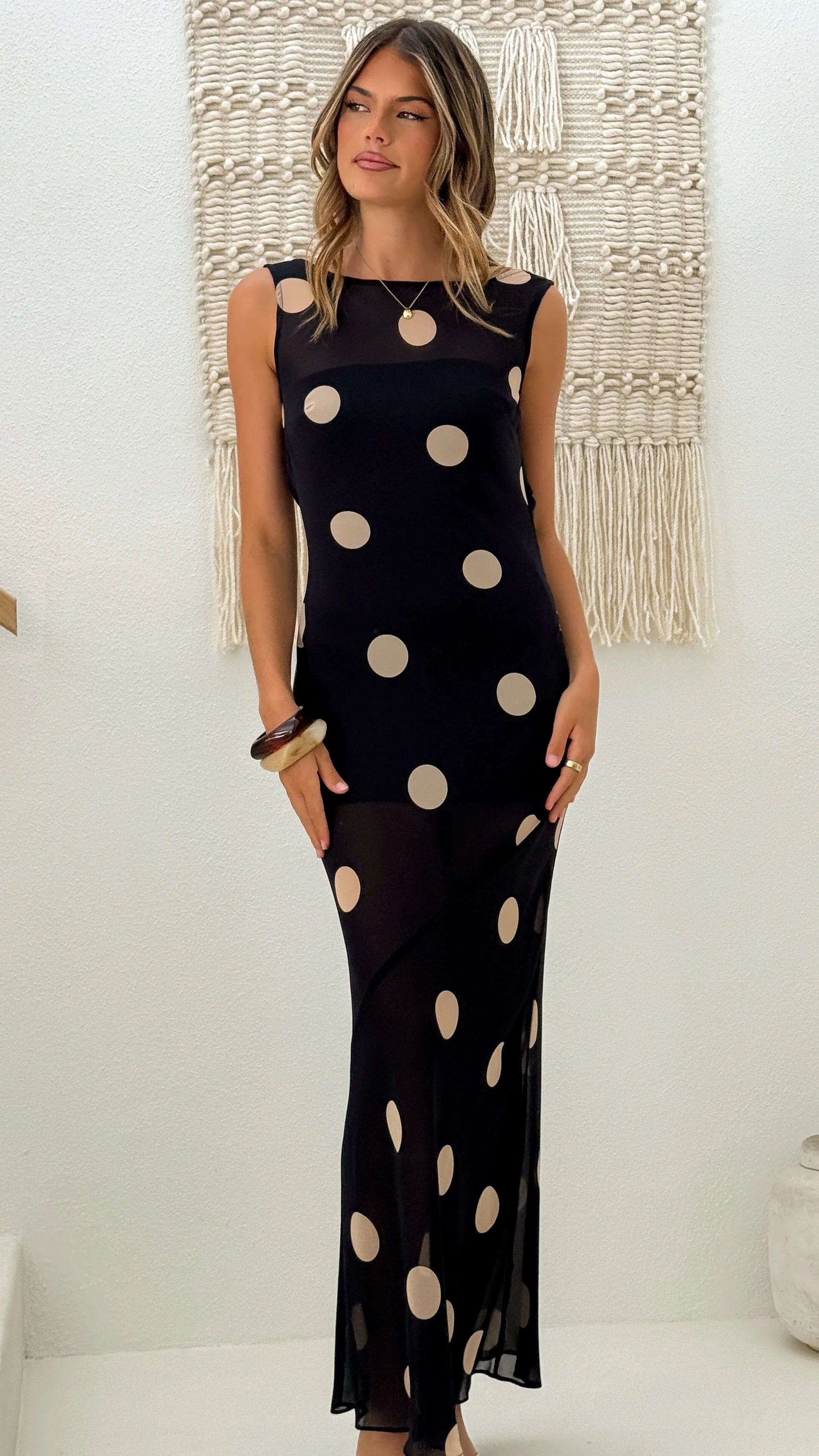 Beverly Maxi Dress - Black/Cream Polka Dot
