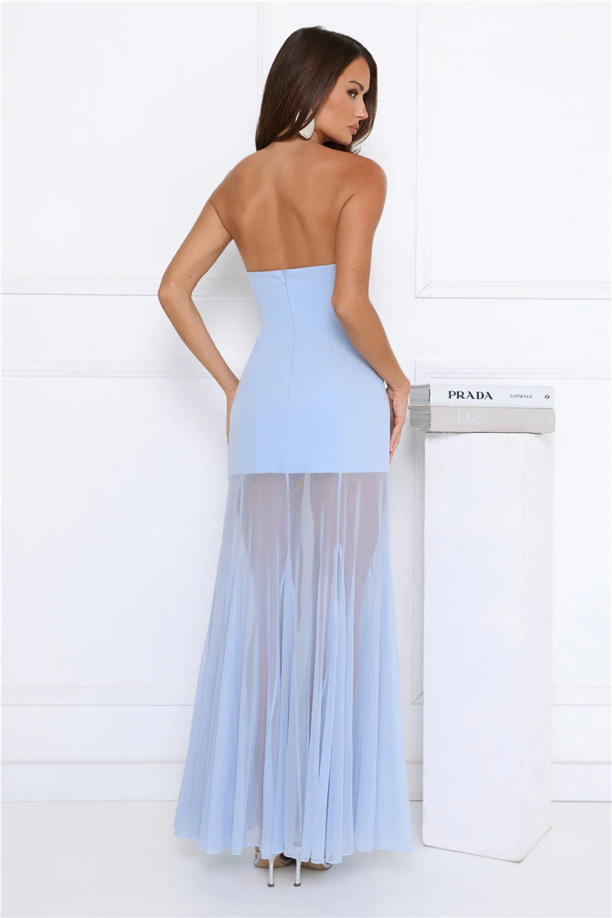 Dewkissed Bloom Strapless Maxi Dress Blue
