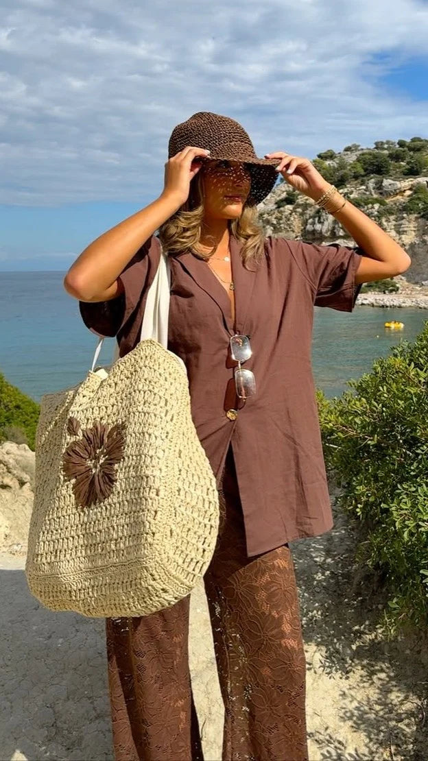 Azura Shirt And Pants Set - Brown