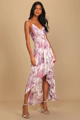 An Enchanting Dream Purple Multi Print High-Low Maxi Dress