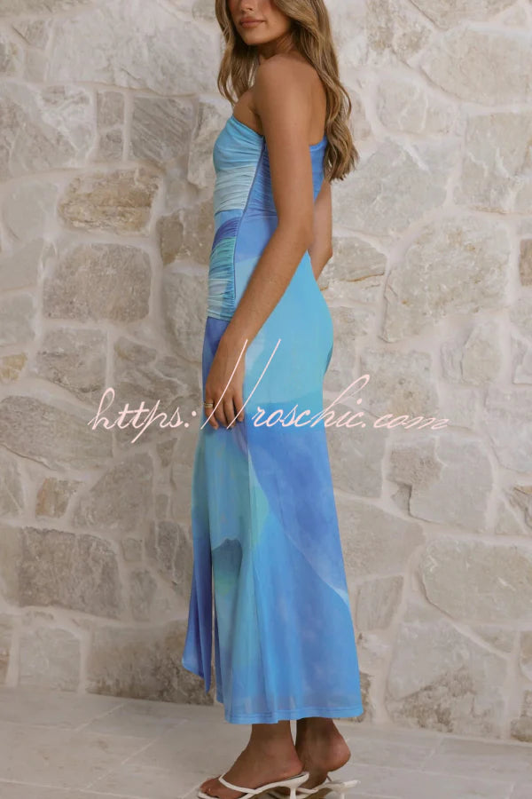 Unique Printed One-Shoulder Cutout Fitted Lace-Up Maxi Dress