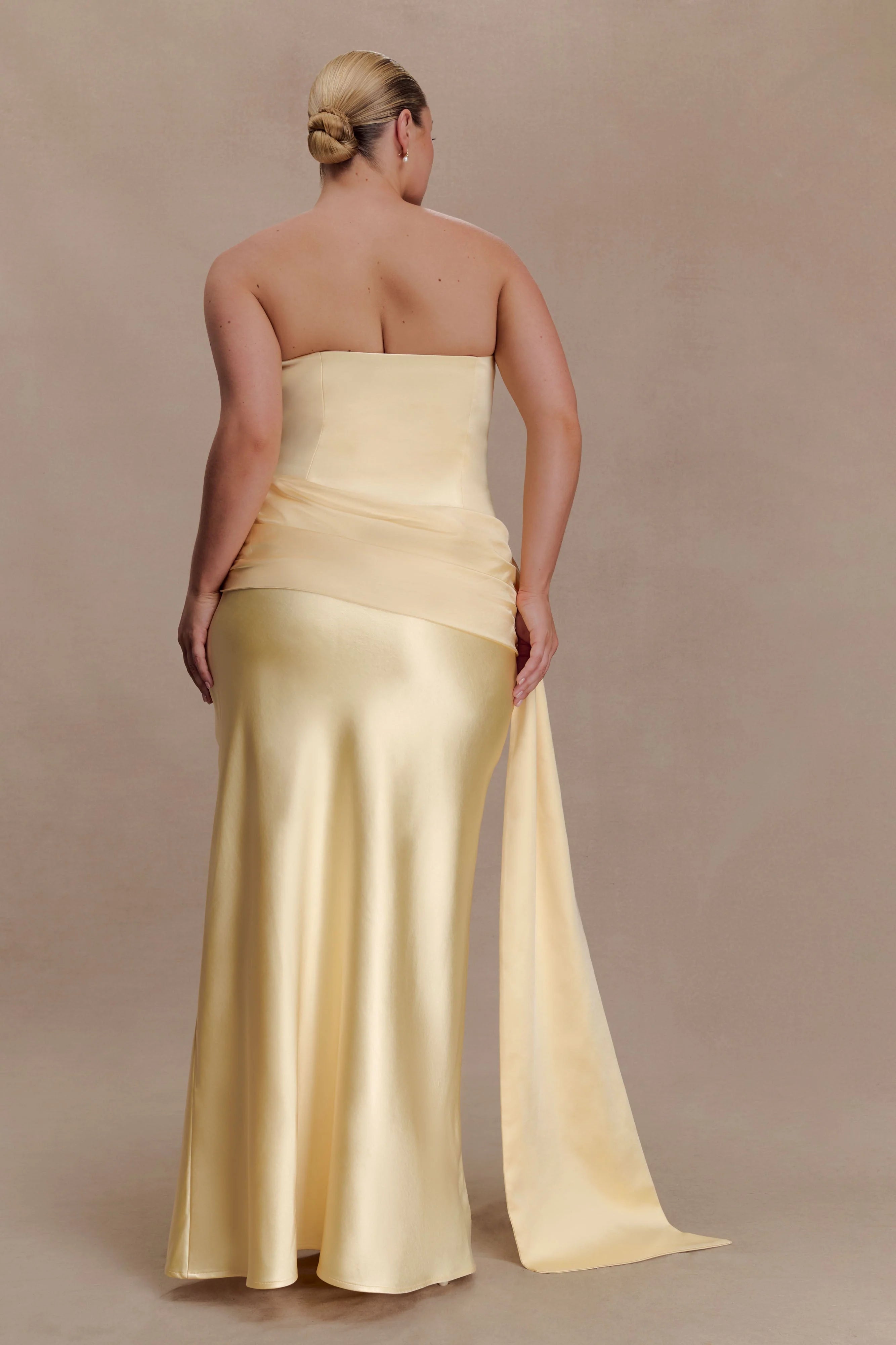 Sarah Strapless Maxi Dress With Waist Tie - Lemon