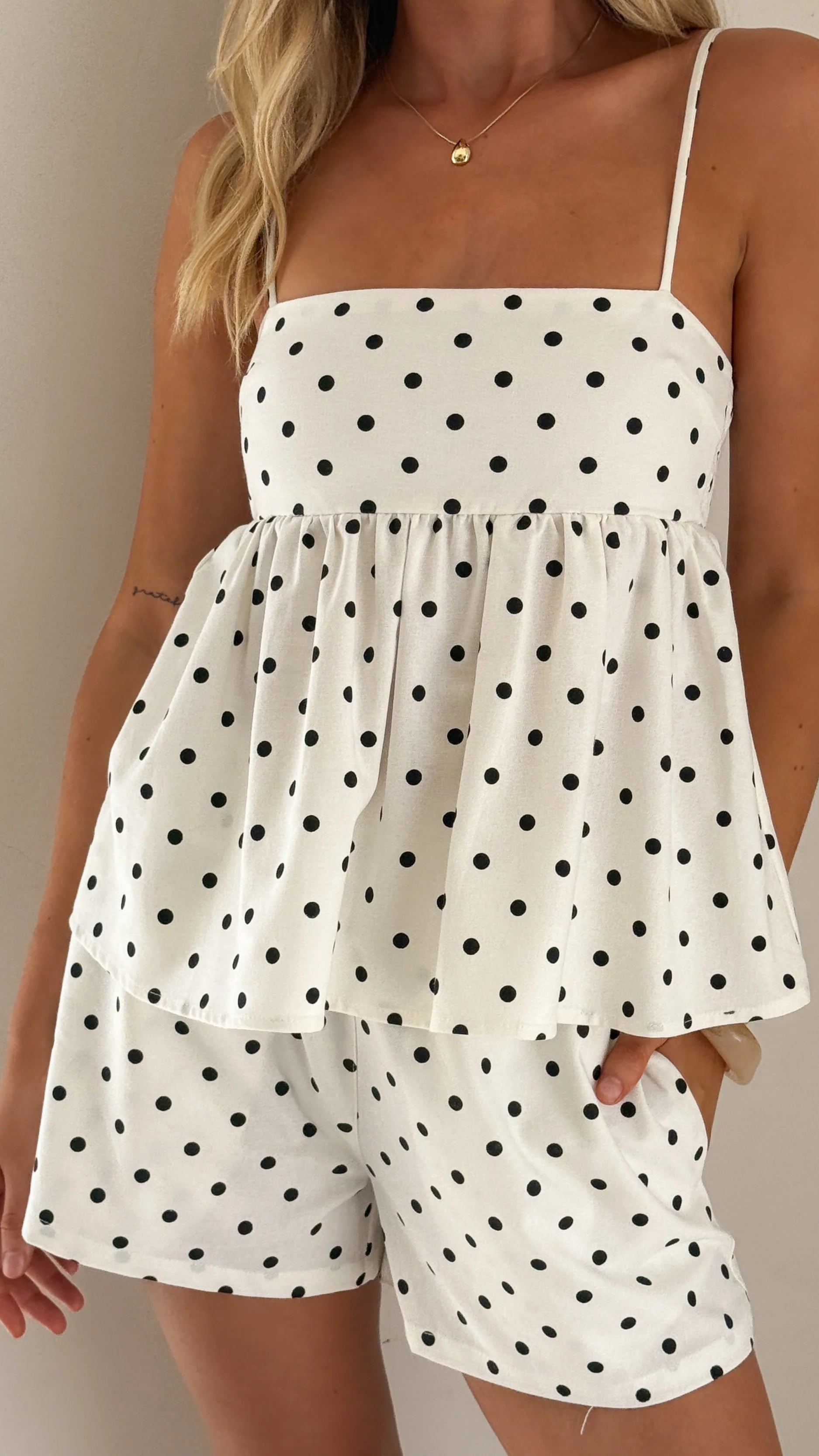 Fiana Top - White/Black Polka Dot
