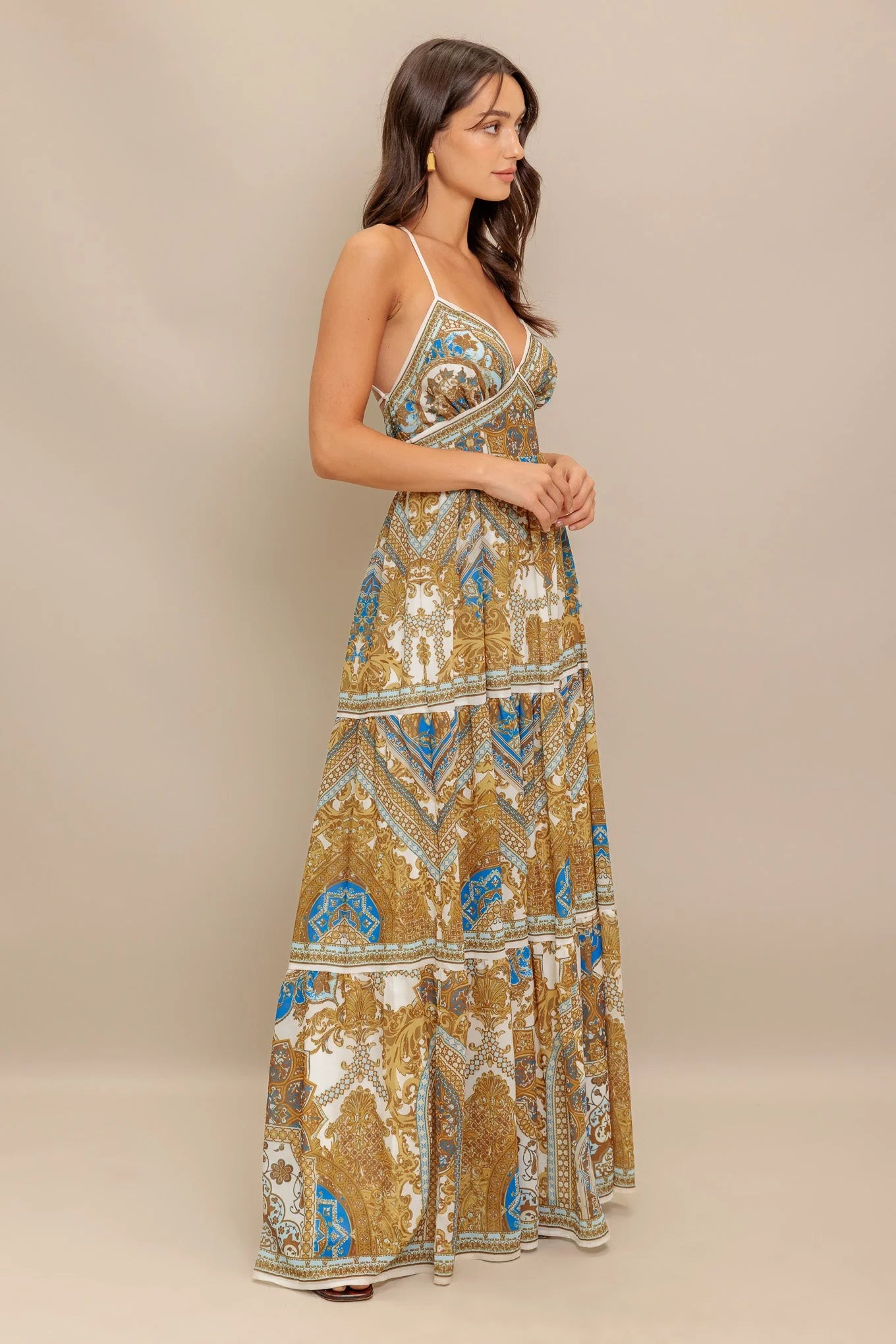 GOLDEN PALAZZO WOVEN MAXI DRESS