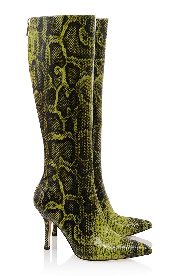 Royale-Green Print Knee High Boots - SALE
