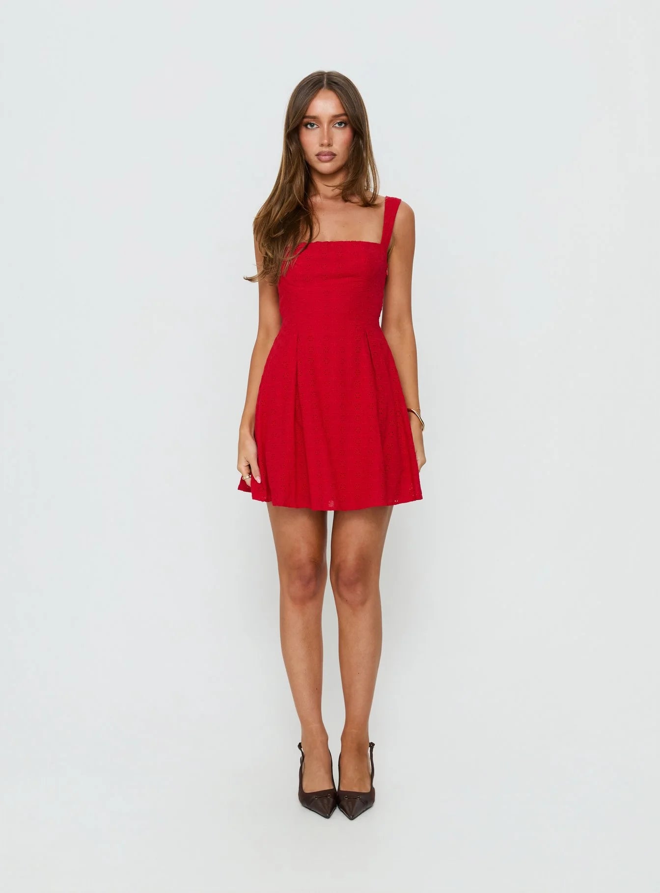 Xanthus Embroidered Mini Dress Red