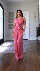 Rebel rose satin knotted v neck maxi dress