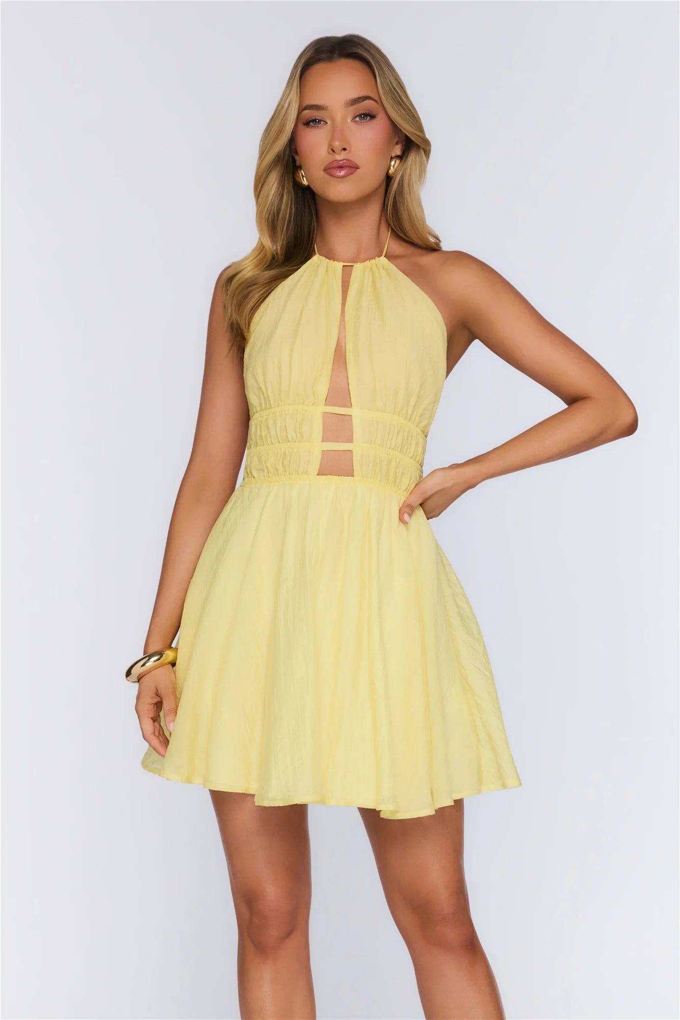 Designed With Love Halter Mini Dress Yellow