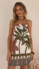 Bethani Mini Dress - Green/Beige Palm