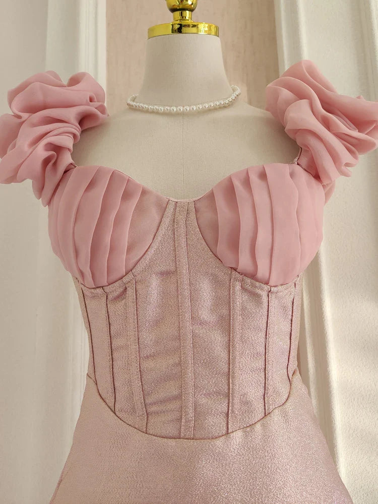 Pink 3d Frill Strap Corset Mini Dress