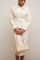 Lena-Cream Boucle Pencil Midi Skirt