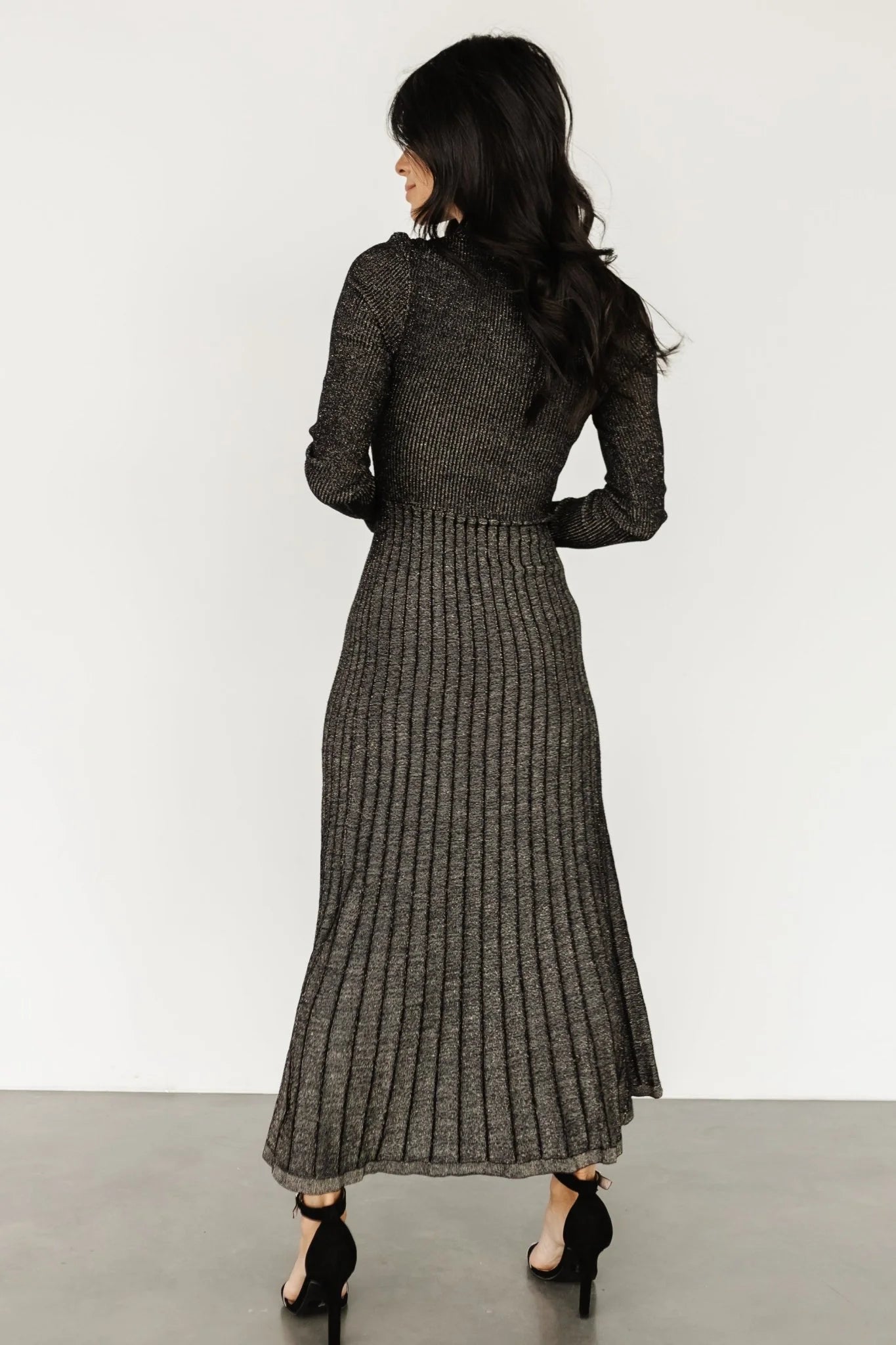 Jamelia Pleated Sweater Dress | Black + Gold