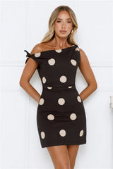 Sunset Spin Polka Dot Off Shoulder Mini Dress Black