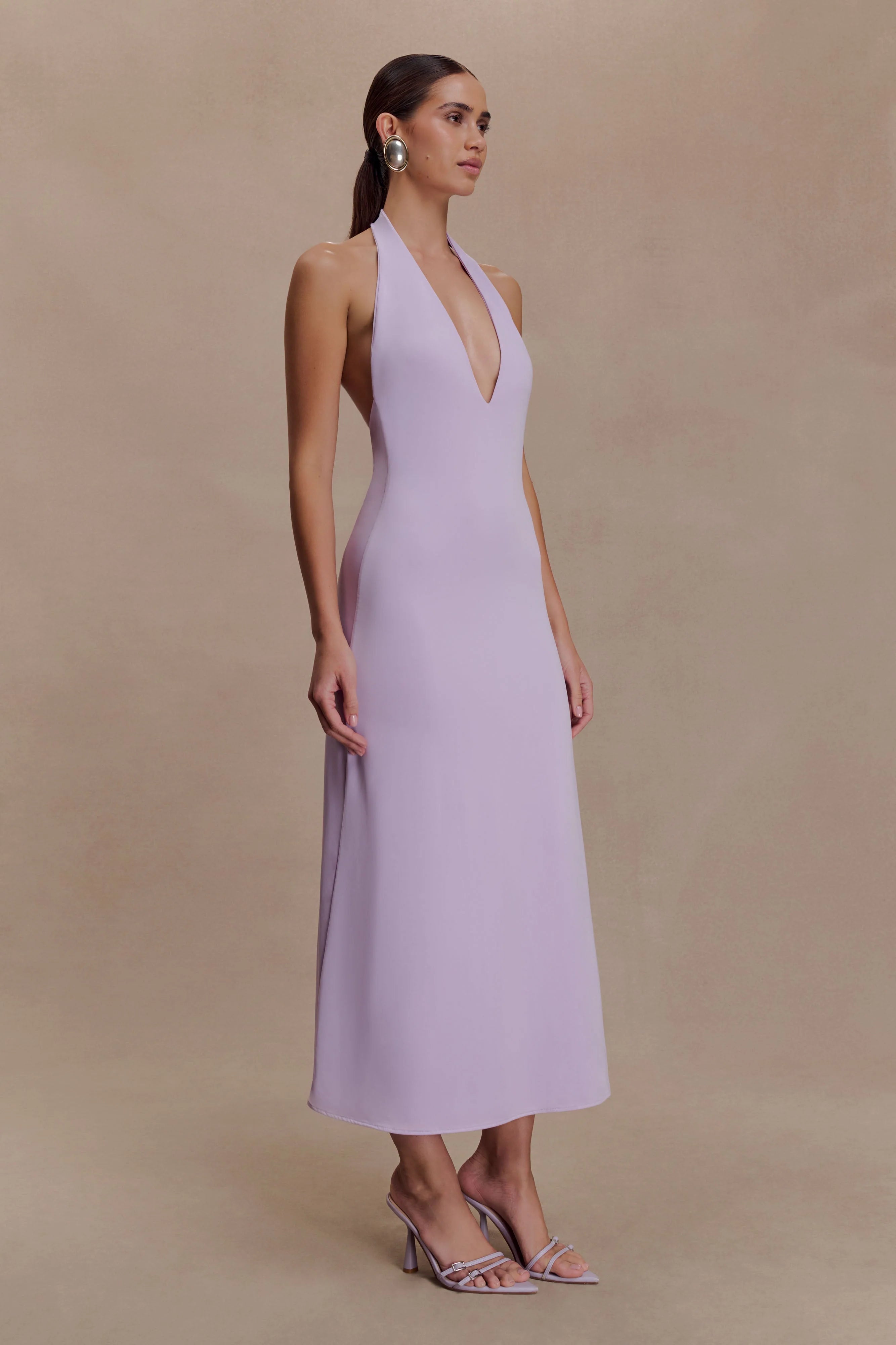 Genie Slinky Halter Midi Dress - Lilac
