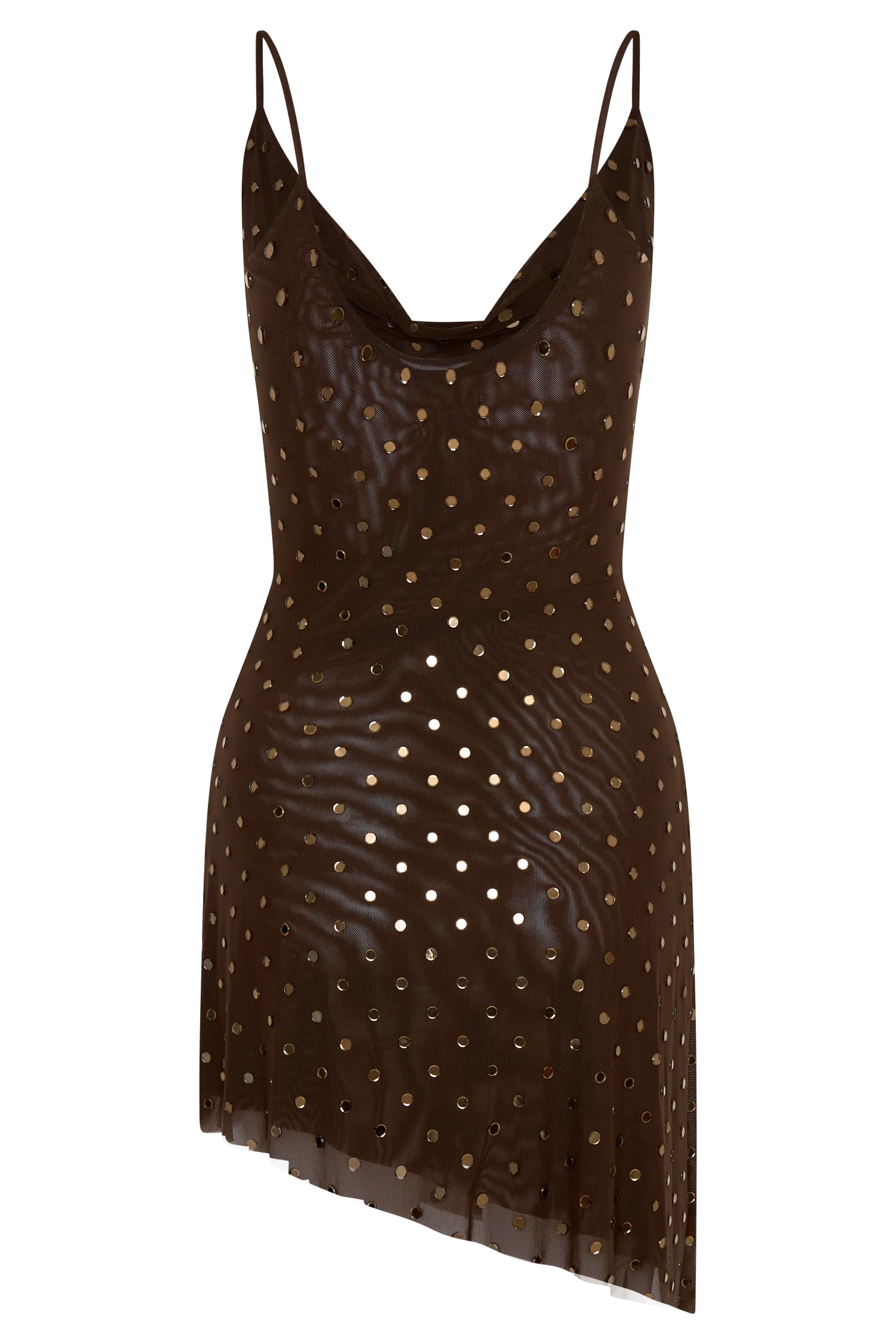 Zahra Diamante Cowl Mini Dress - Chocolate