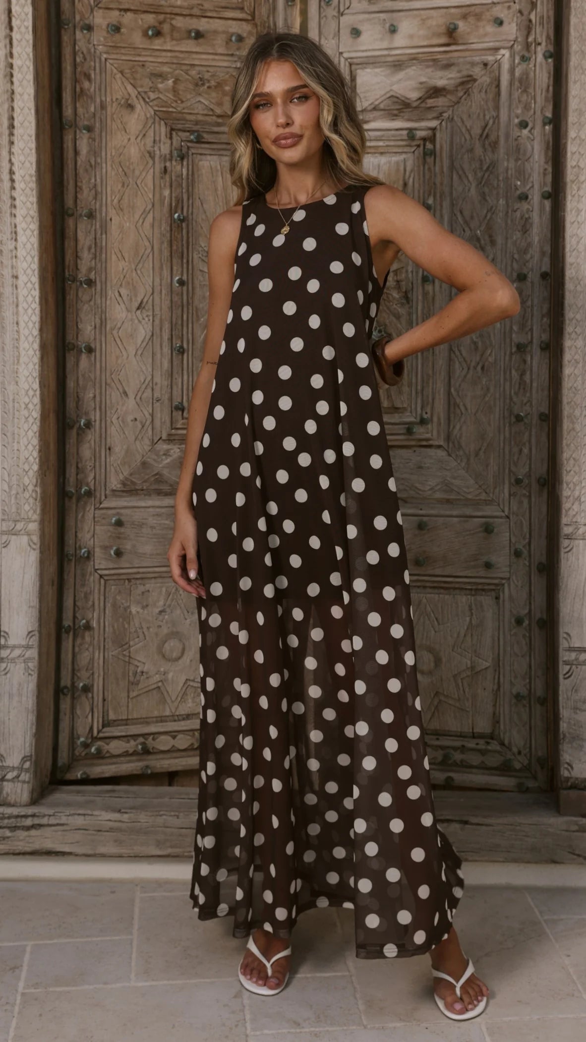 Amryn Maxi Dress - Choc/White Polka Dot