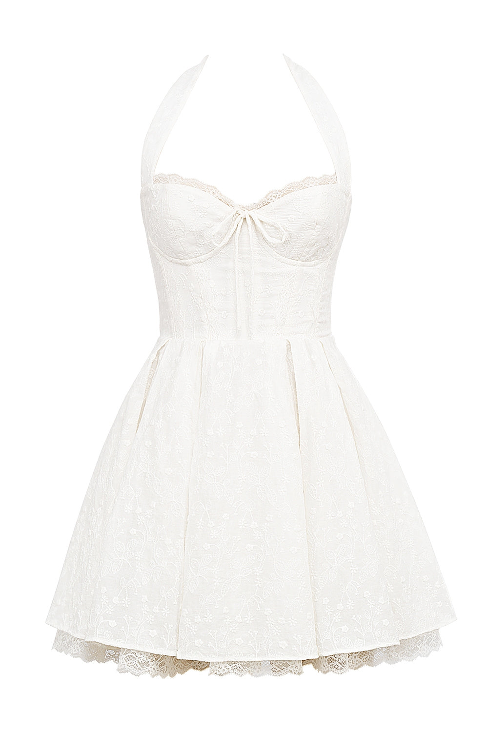 Harriet-White Broderie Anglais Halter Mini Dress