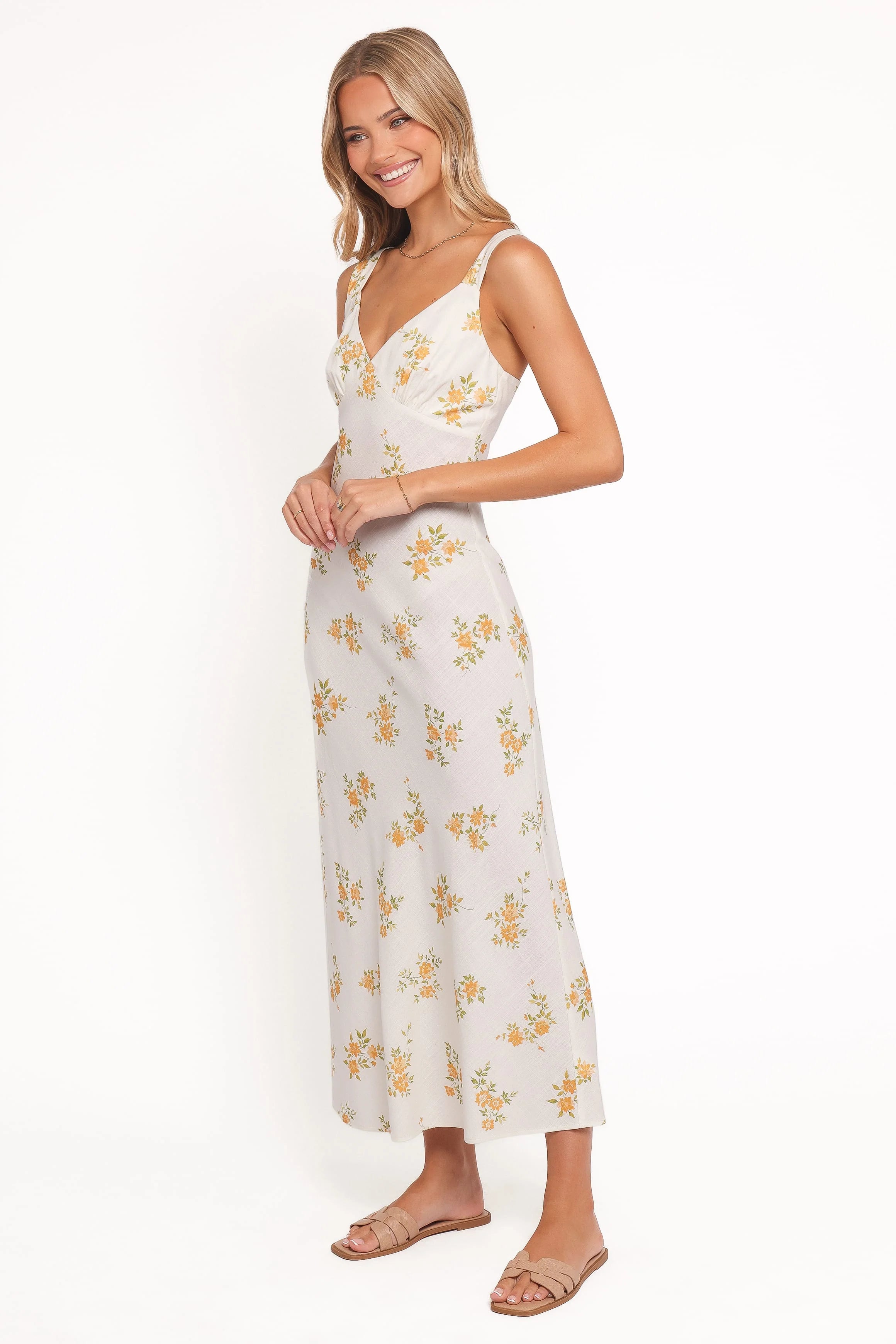 Zinnia Midi Dress - Yellow Floral