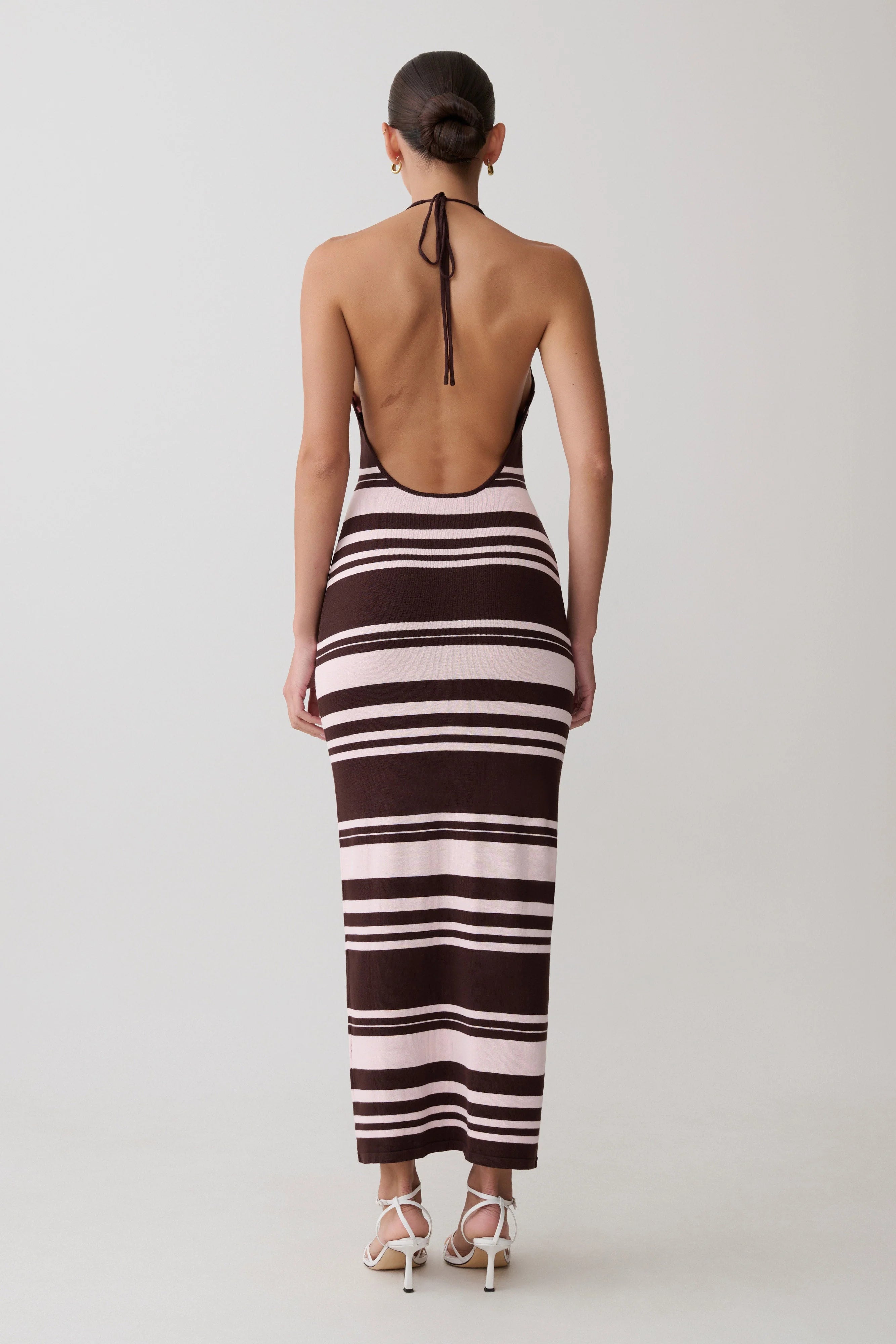 Brienne Stripe Midi Dress - Pink/Chocolate