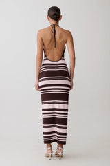 Brienne Stripe Midi Dress - Pink/Chocolate