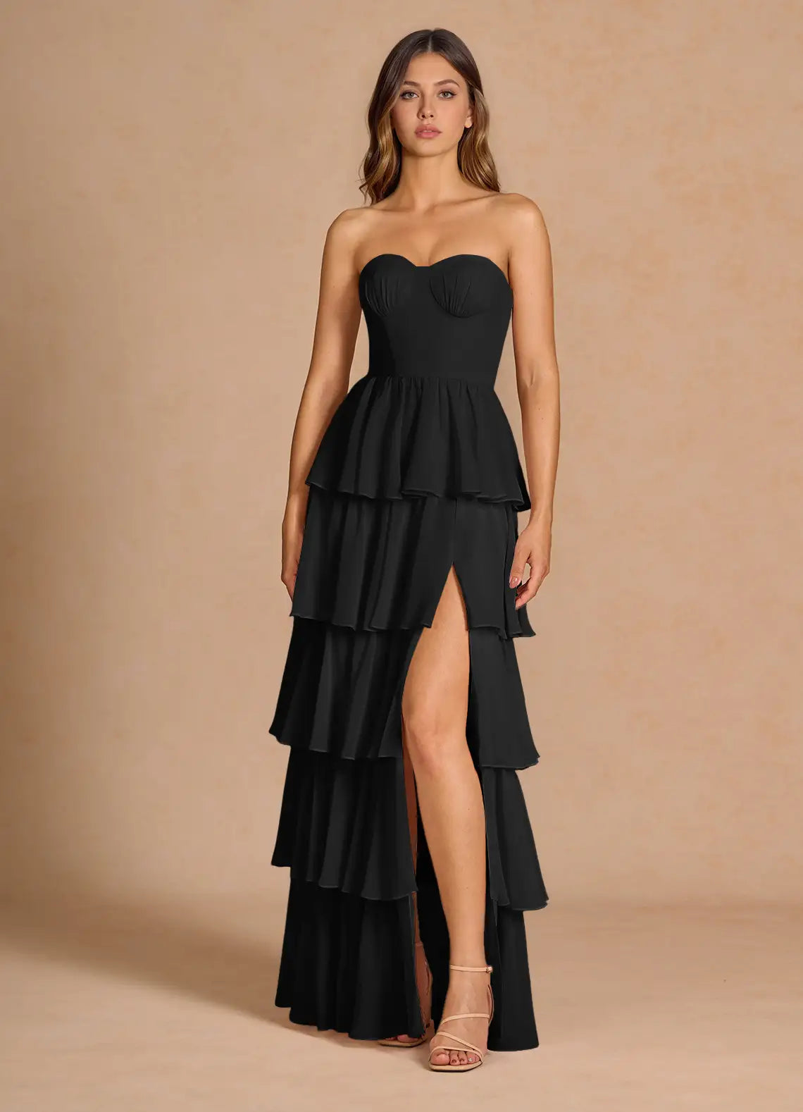 Maxi Dresses for Women Off Shoulder Smocked Tiered Ruffle Long Flowy Wedding Guest Dress