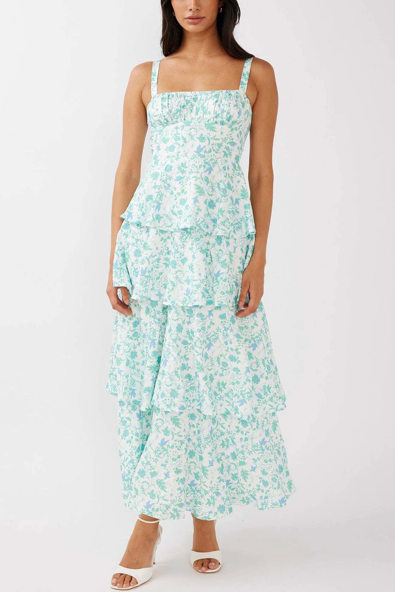 Floral Print Tie-up Tiered Midi Dress