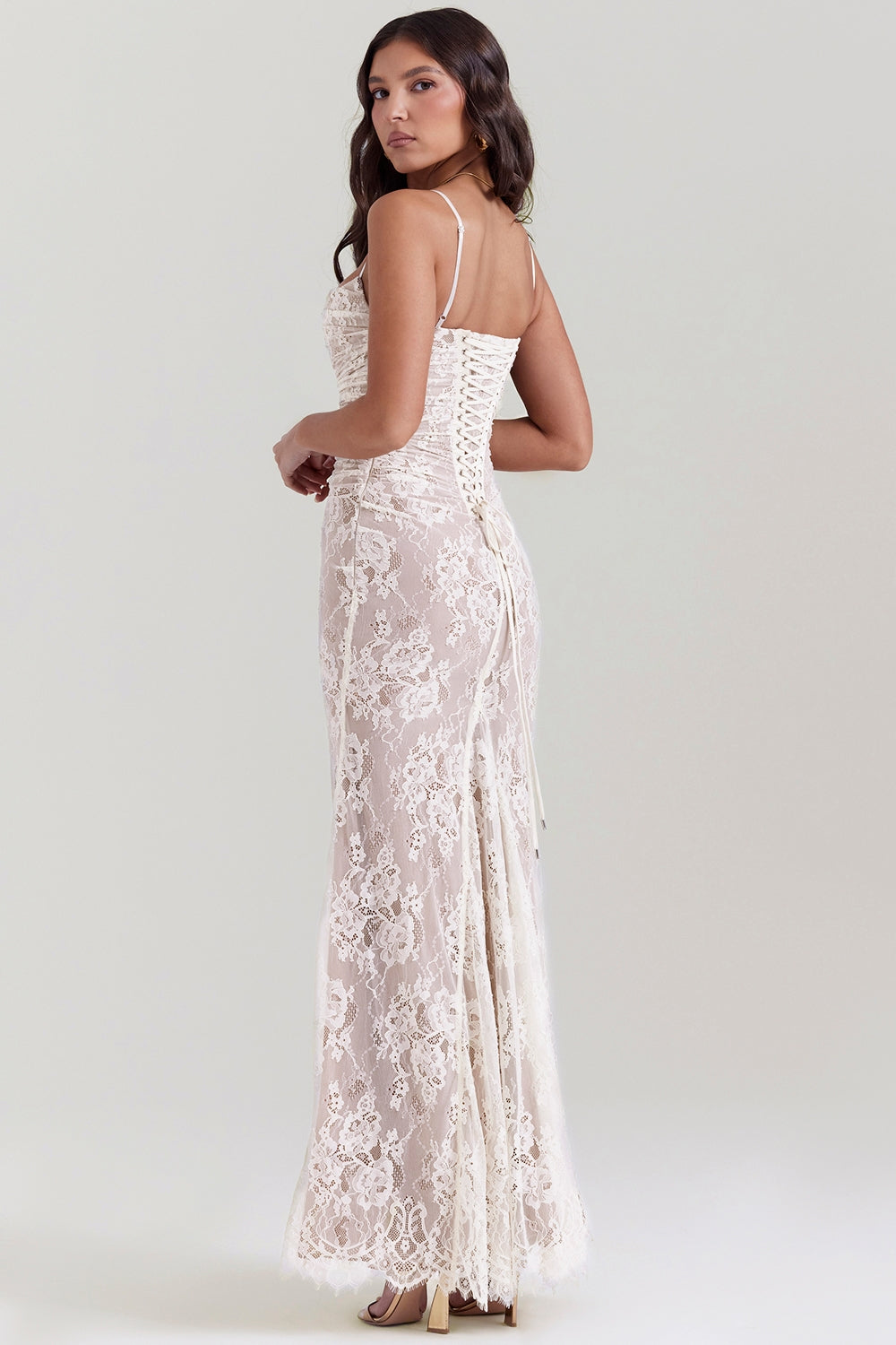Artemis-Vintage Cream Lace Maxi Dress