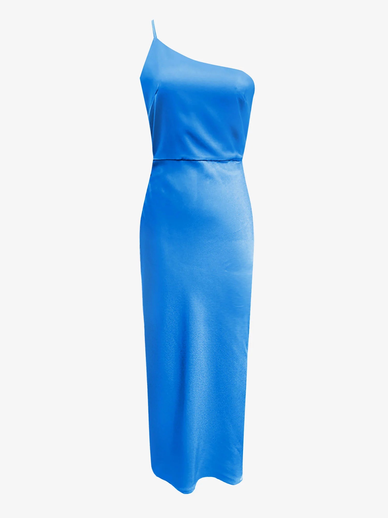 One Shoulder Spaghetti Strap Backless Satin Dress