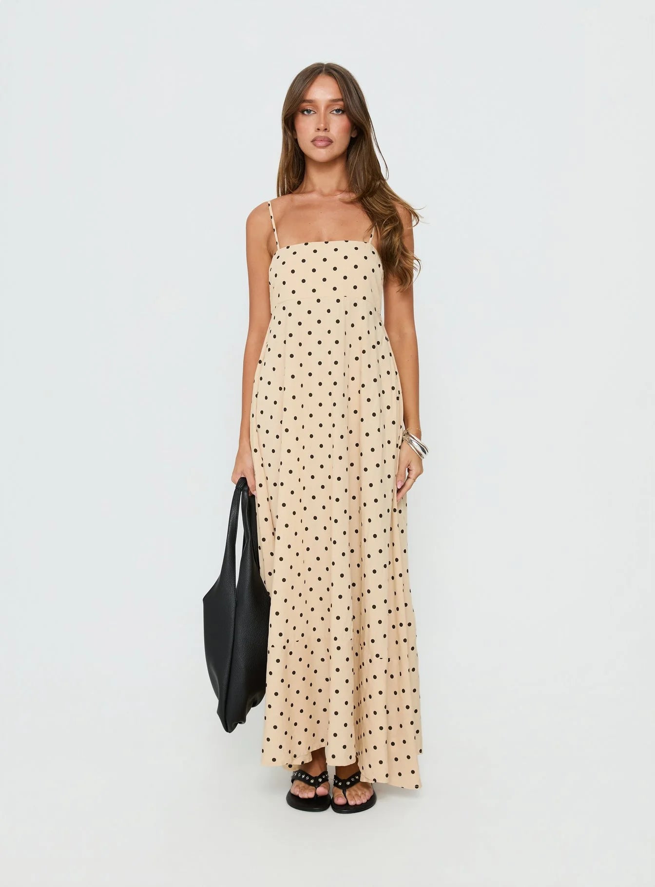 Triniti Square Neck Maxi Dress Cream Polka Dot