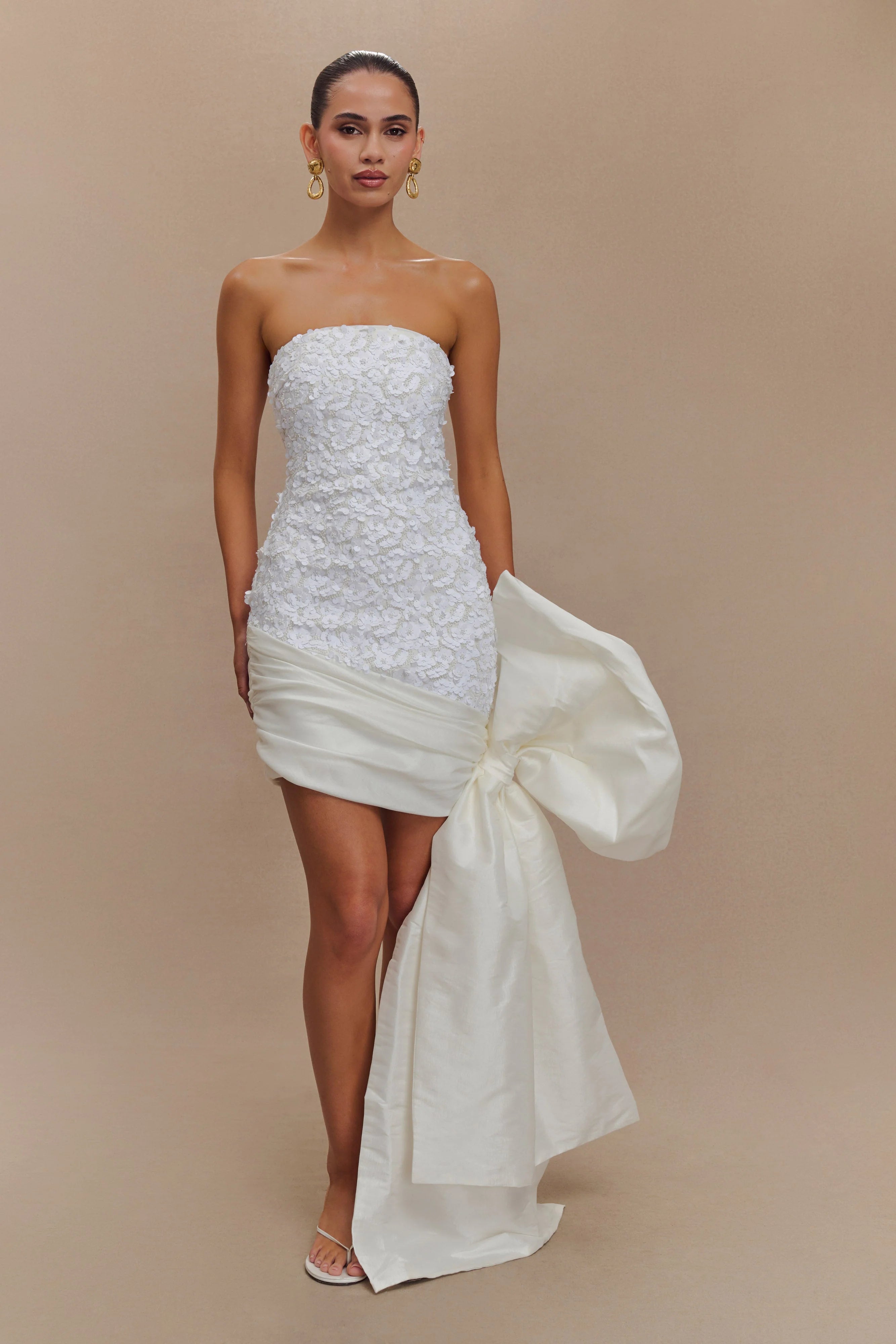 Franka Strapless Bow Mini Dress - White