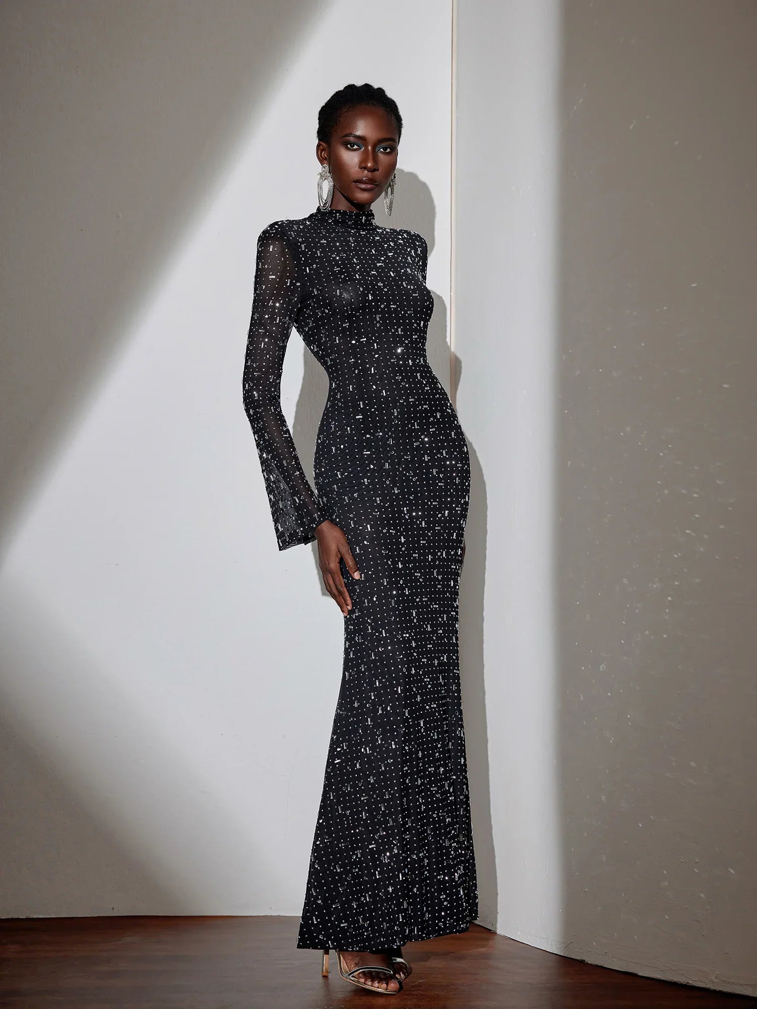 Black Evening Dress with Diamond Embellishments